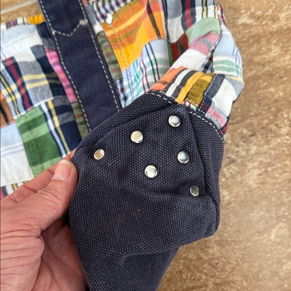 J. Crew Multicolor Madras Patchwork Tote with Nav… - image 3